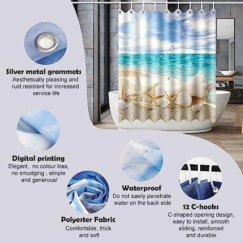 Zoom sur Rideau de Douche Polyester Style Marin Imperméable et Lavable