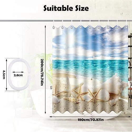 Détail de Rideau de Douche Polyester Style Marin Imperméable et Lavable
