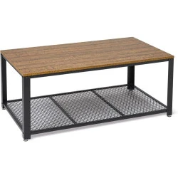 Table Basse Industrielle Meerveil, Étagère Maille, Métal Noir