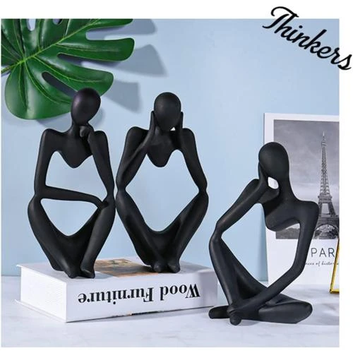 Zoom sur NatureMan Statue penseur abstraite résine, décoration noir