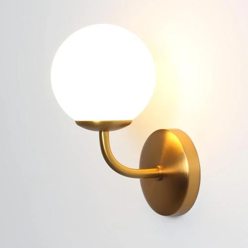 Applique Murale LED 5W Blanc Chaud, Verre Givre, Or - Vue principale
