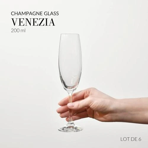 Zoom sur Flûtes Cristal Champagne Krosno, Lot 6, Collection Venezia