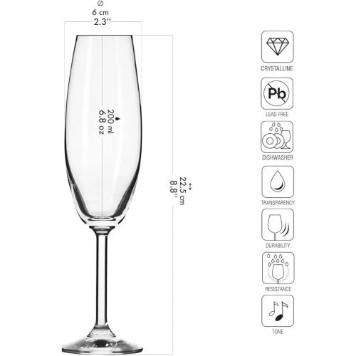 Détail de Flûtes Cristal Champagne Krosno, Lot 6, Collection Venezia