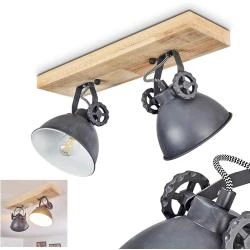 Plafonnier Svanfolk bois, métal gris, spots pivotants rétro