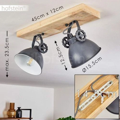 Zoom sur Plafonnier Svanfolk bois, métal gris, spots pivotants rétro
