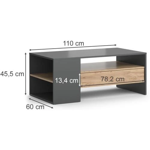 Zoom sur Table Basse Fabien, Chêne Doré, Anthracite, Design Moderne