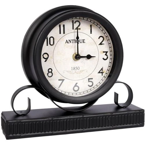 Horloge de table rétro métal noir, style vintage - Vue principale