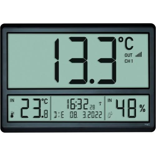 Détail de Horloge murale digitale TFA, température intérieure extérieure, noir