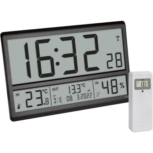 Horloge murale digitale TFA, température intérieure extérieure, noir - Vue principale