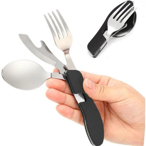 Senvenelec, ensemble vaisselle camping inox, 4 en 1, pliable - Vue principale