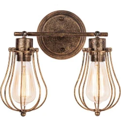 Applique murale industrielle rustique, cage métallique vintage, bronze