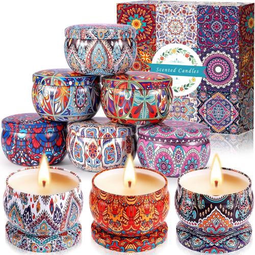 Présentation de Bougies Parfumées Amzeeniu, Ensemble 9 Cires Soja Naturelles en situation