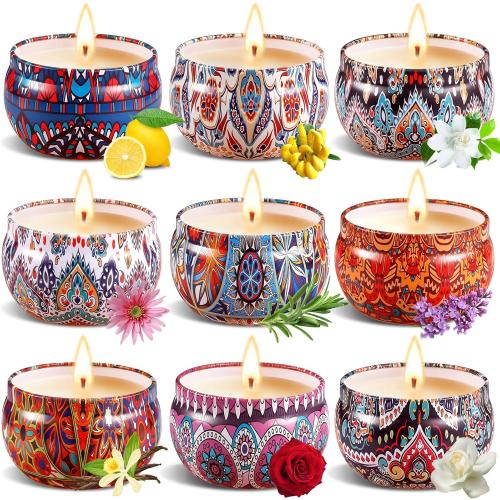 Présentation de Zoom sur Bougies Parfumées Amzeeniu, Ensemble 9 Cires Soja Naturelles