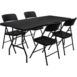 Amanka Meubles Jardin, Table 180 cm, 4 Chaises Rotin Noir