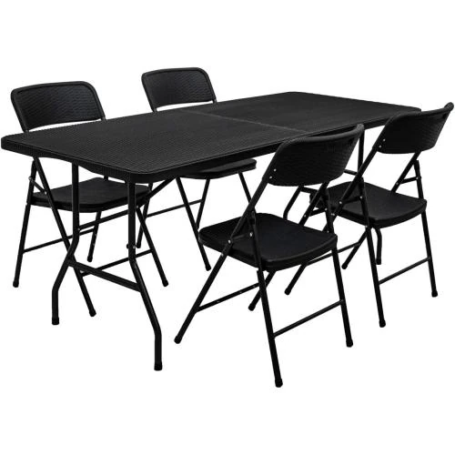Amanka Meubles Jardin, Table 180 cm, 4 Chaises Rotin Noir - Vue principale