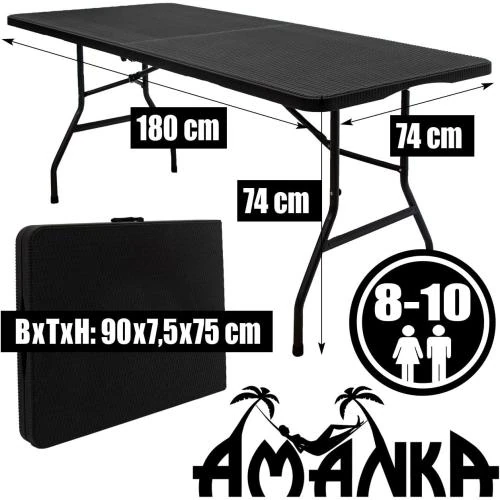 Zoom sur Amanka Meubles Jardin, Table 180 cm, 4 Chaises Rotin Noir