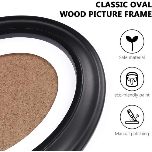 Zoom sur Cadre photo ovale classique en bois, décoration murale