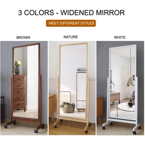 Détail de Miroir mural pleine longueur cadre bois massif blanc