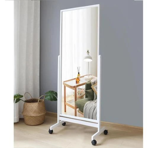 Miroir mural pleine longueur cadre bois massif blanc - Vue principale
