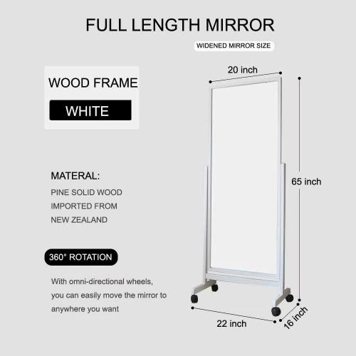 Zoom sur Miroir mural pleine longueur cadre bois massif blanc