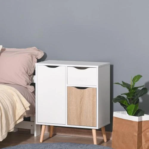 Détail de HOMCOM Buffet Rangement Design Scandinave Bois Blanc, Chêne Clair