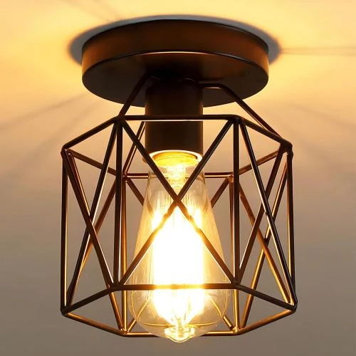 Plafonnier Industriel Métal Noir, Luminaire Vintage E27 - Vue principale