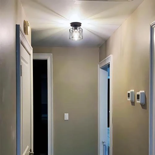 Zoom sur Plafonnier Industriel Métal Noir, Luminaire Vintage E27