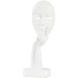 Wifehelper Statue Abstraite Penseur Résine Masque Visage Décoration Blanc