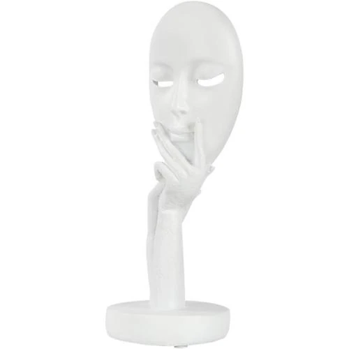 Zoom sur Wifehelper Statue Abstraite Penseur Résine Masque Visage Décoration Blanc