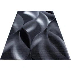 Tapis Salon Noir Design Abstrait Ondulé, Doux, Facile Nettoyer en situation