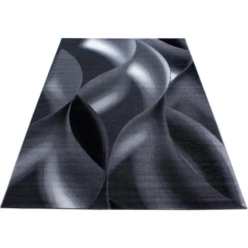 Détail de Tapis Salon Noir Design Abstrait Ondulé, Doux, Facile Nettoyer