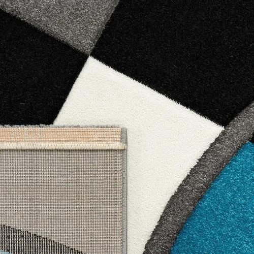 Zoom sur Tapis de Salon Design 3D Motif Carreaux Rayures Poils Ras