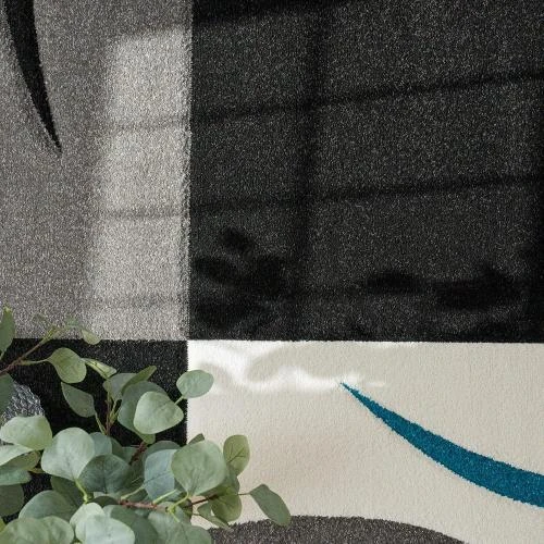 Détail de Tapis de Salon Design 3D Motif Carreaux Rayures Poils Ras