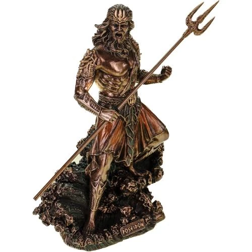 Détail de Figurine Poseidon, Dieu de la mer, Sculpture Bronze