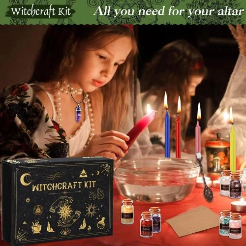 Zoom sur Kit de Sorcellerie, Bougies Magiques Colorées, Cristaux