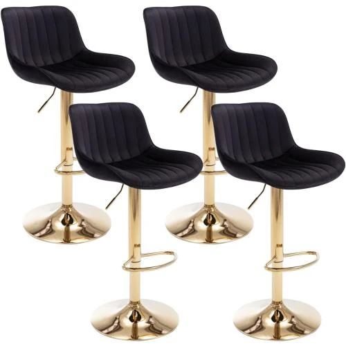 Kiztir Tabourets Bar Velours Doré, Pivotants, Réglables - Vue principale