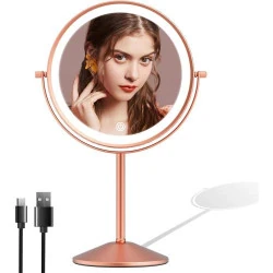 Miroir Maquillage LOVESPEJO, Grossissant, Éclairé, Tactile, Or