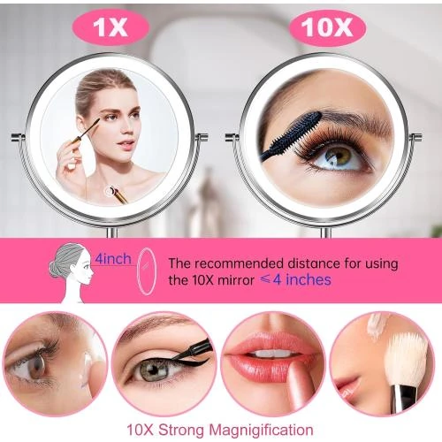 Zoom sur Miroir Maquillage LOVESPEJO, Grossissant, Éclairé, Tactile, Or