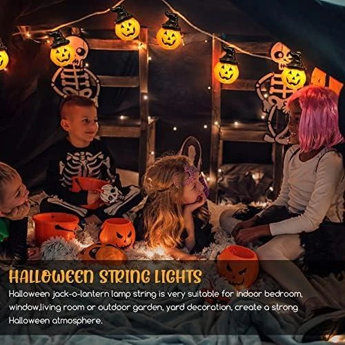Zoom sur Guirlande Lumineuse Citrouille, LED, Halloween, Décoration Maison