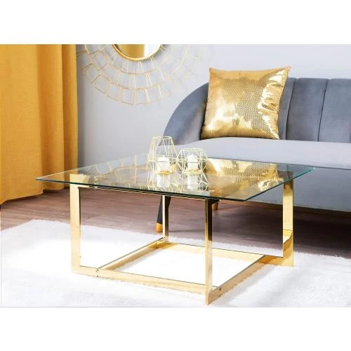 Détail de Table Basse Verre, Cadre Métal Doré, Style Glamour