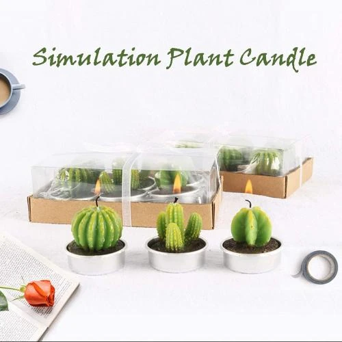 Détail de Mini Bougies Chauffe Plat Cactus Parfumées, Sans Fumée, Décoration