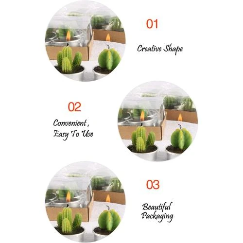 Zoom sur Mini Bougies Chauffe Plat Cactus Parfumées, Sans Fumée, Décoration