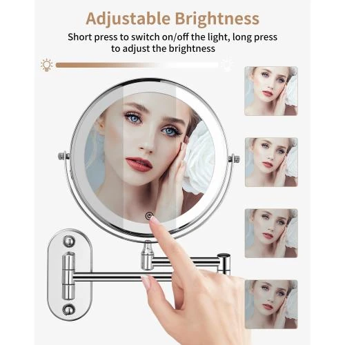 Zoom sur Miroir cosmétique LED, grossissement 1X 10X, mural, 360°
