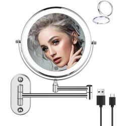 Miroir cosmétique LED, grossissement 1X 10X, mural, 360°