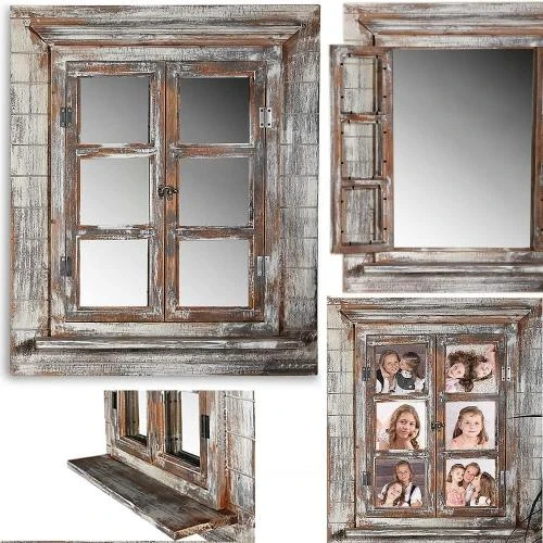 Miroir mural Melko, shabby chic, volets, étagère, cadre photo - Vue principale