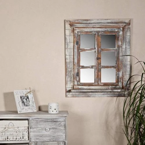 Détail de Miroir mural Melko, shabby chic, volets, étagère, cadre photo