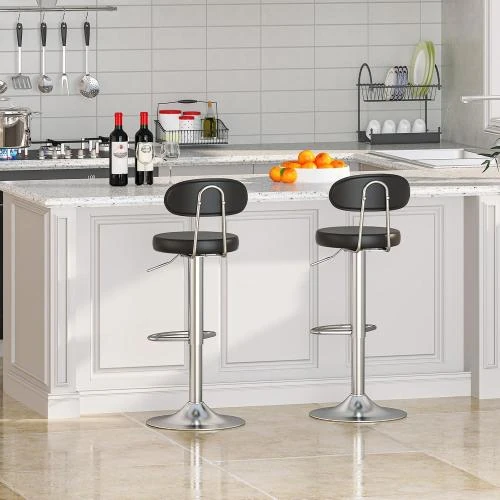 Zoom sur Tabourets de Bar HOOBRO, Lot de 2, Noir, Réglables