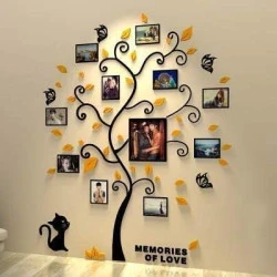 Autocollants muraux 3D Nhomy, arbre généalogique, noir, orange, jaune en situation