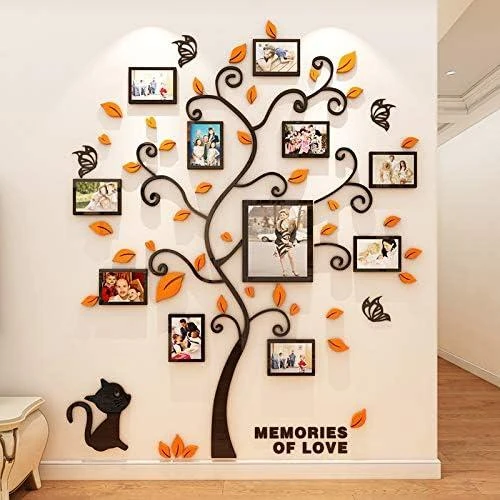 Autocollants muraux 3D Nhomy, arbre généalogique, noir, orange, jaune - Vue principale