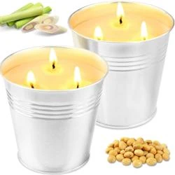 Bougies citronnelle parfumées, lot 2, 200 heures combustion